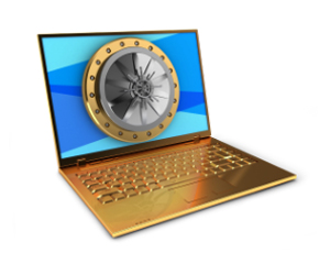 Imagem de um notebook dourado